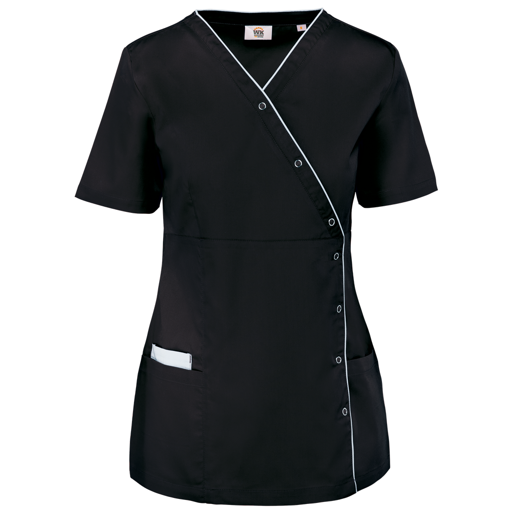 Bata poliéster/algodão com molas de pressão de senhora - Preto