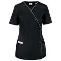 Bata poliéster/algodão com molas de pressão de senhora - Preto