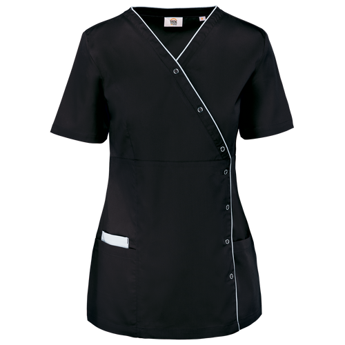 Bata poliéster/algodão com molas de pressão de senhora - Preto