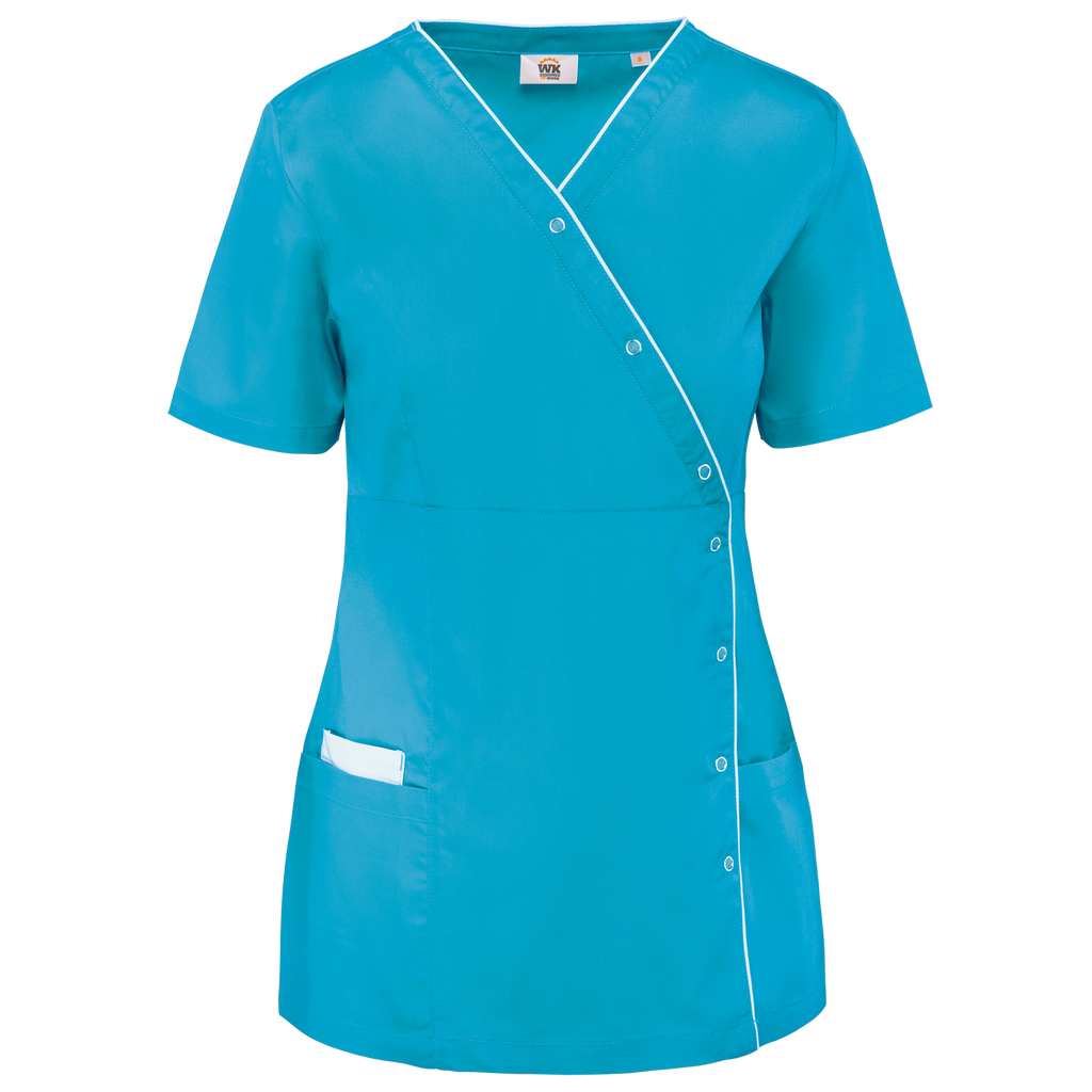 Bata poliéster/algodão com molas de pressão de senhora - Turquesa clara