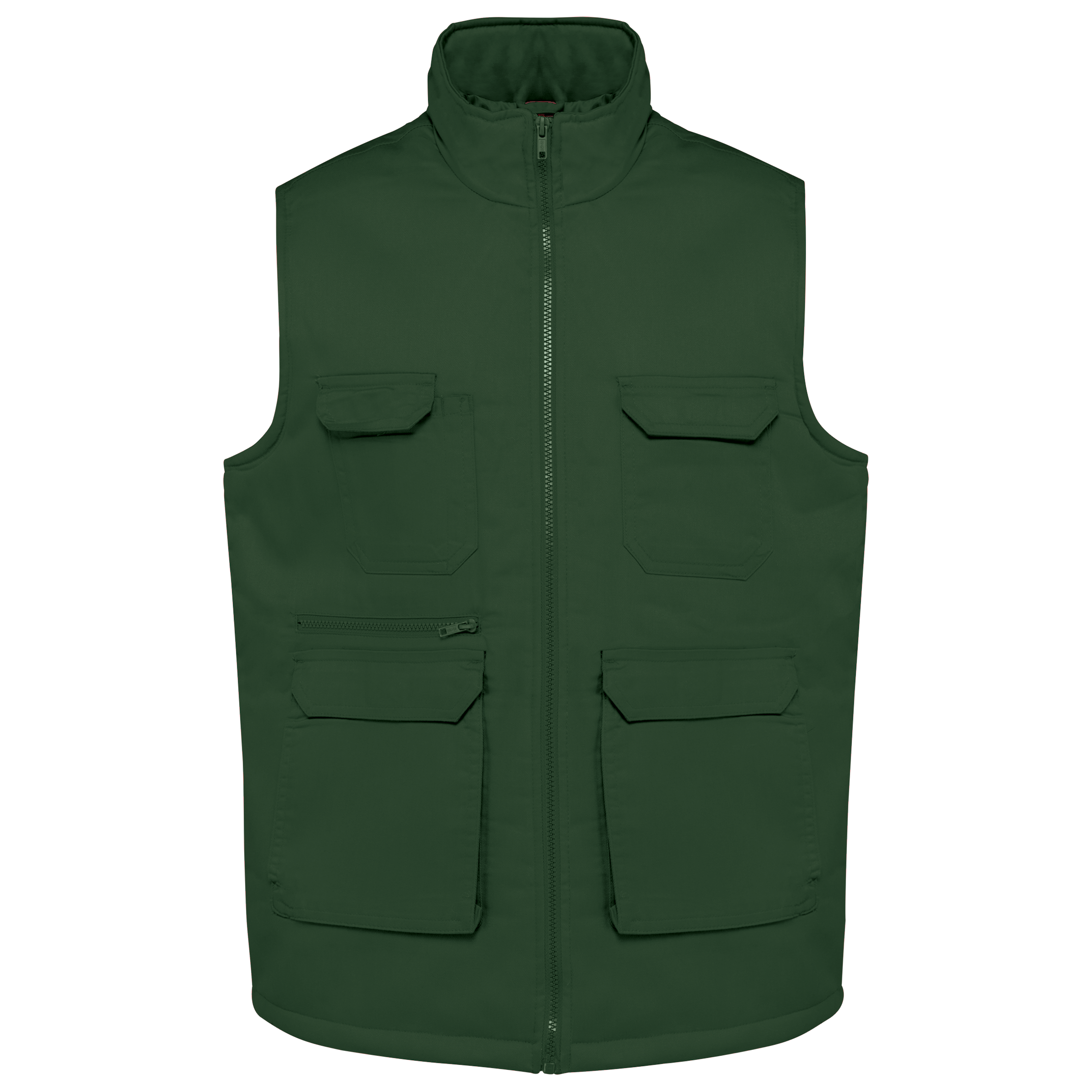Colete poliéster/algodão multibolsos acolchoado unissexo - Verde floresta