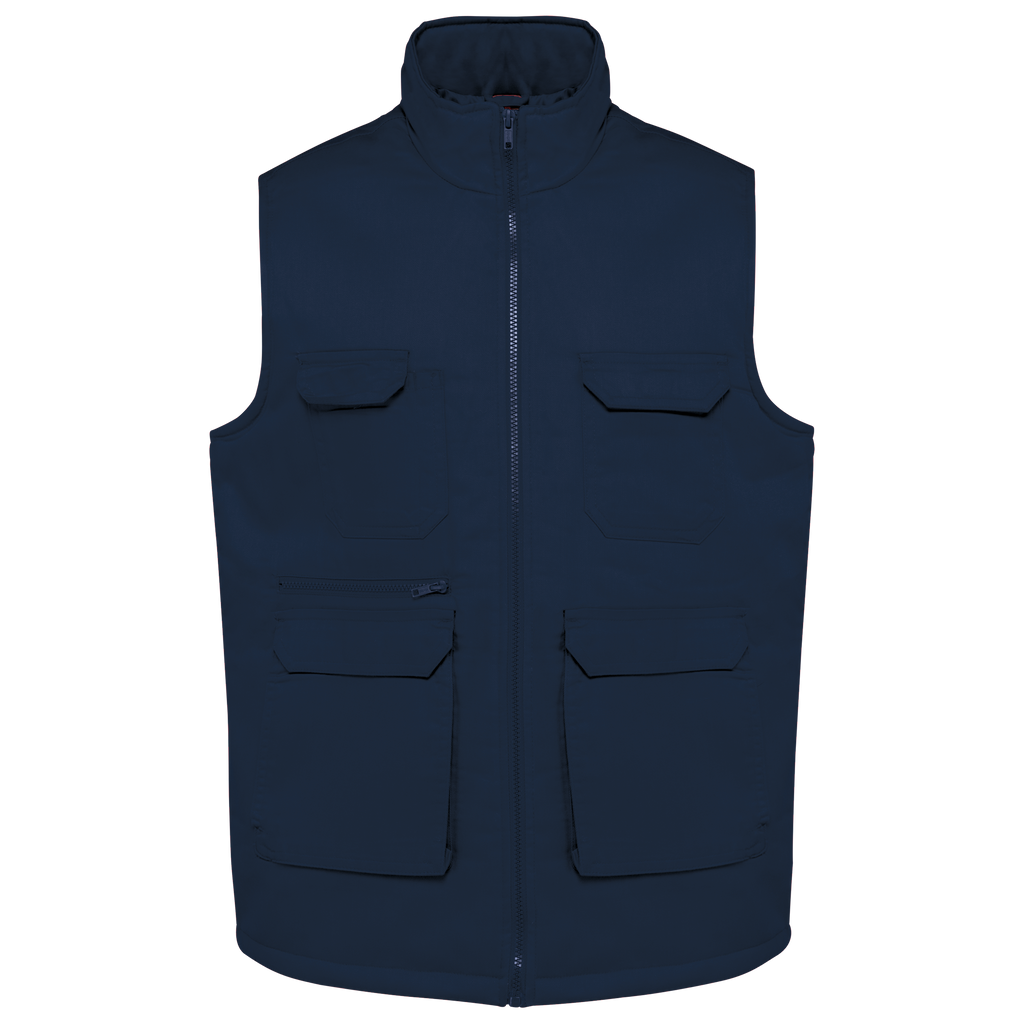 Colete poliéster/algodão multibolsos acolchoado unissexo - Azul marinho