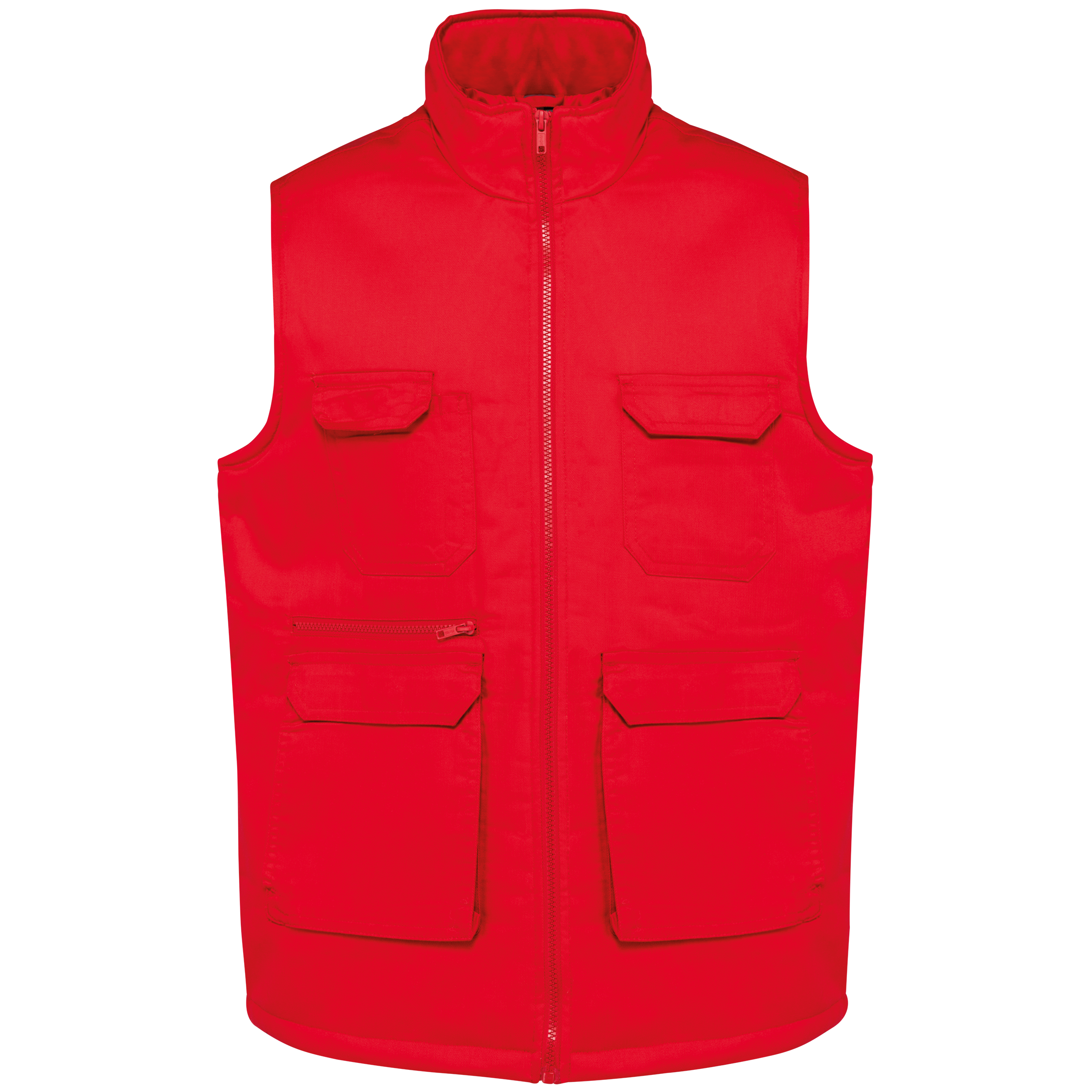 Colete poliéster/algodão multibolsos acolchoado unissexo - Vermelho