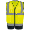 Colete de segurança de alta visibilidade em material reciclado com fecho unissexo - Amarelo de alta visibilidade / Azul marinho