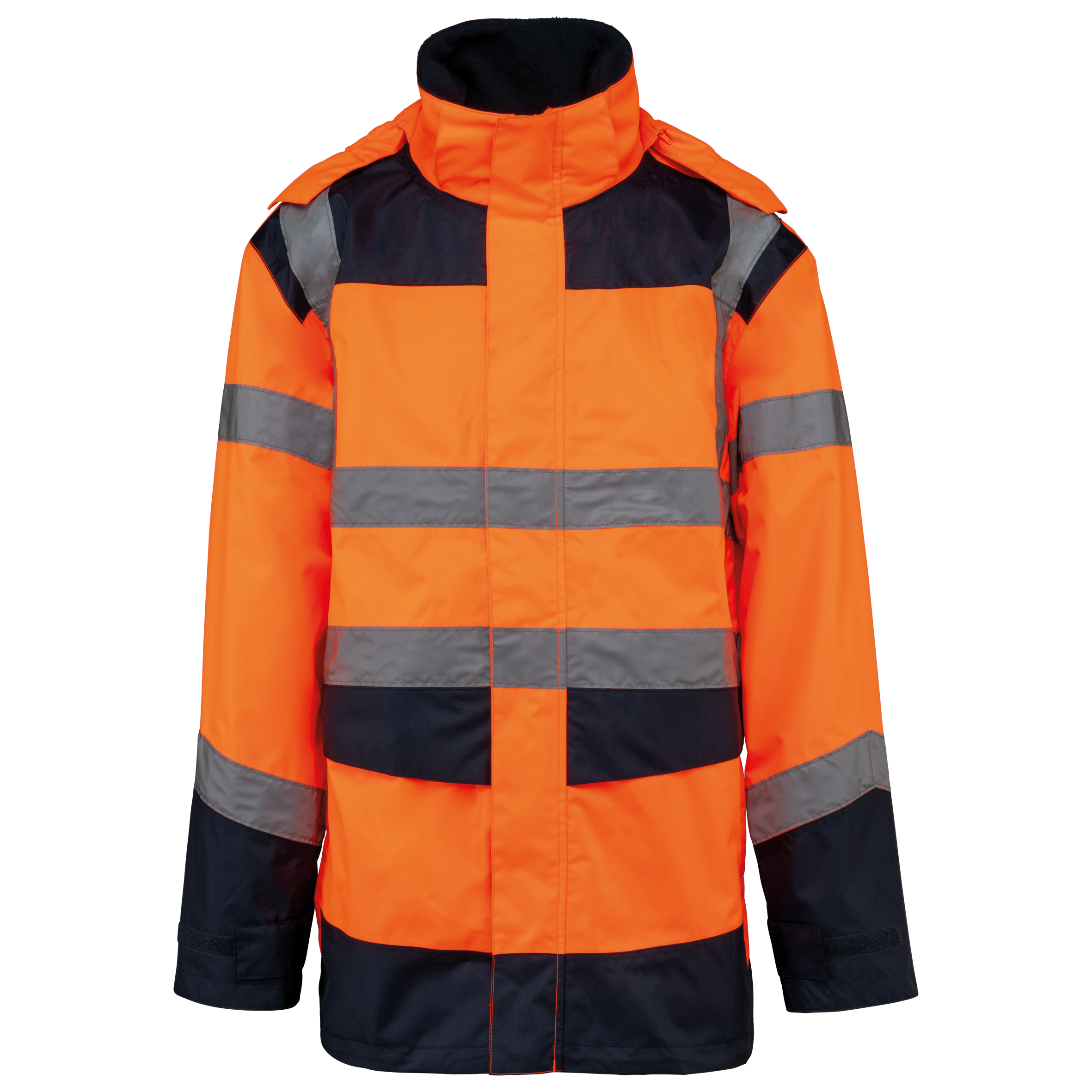 Parka de segurança em material reciclado 4 em 1 unissexo - Laranja de alta visibilidade / Azul marinho
