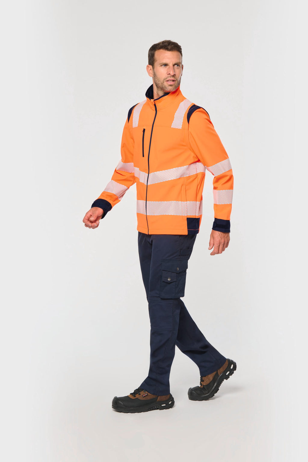 Casaco softshell de segurança em material reciclado com mangas amovíveis unissexo