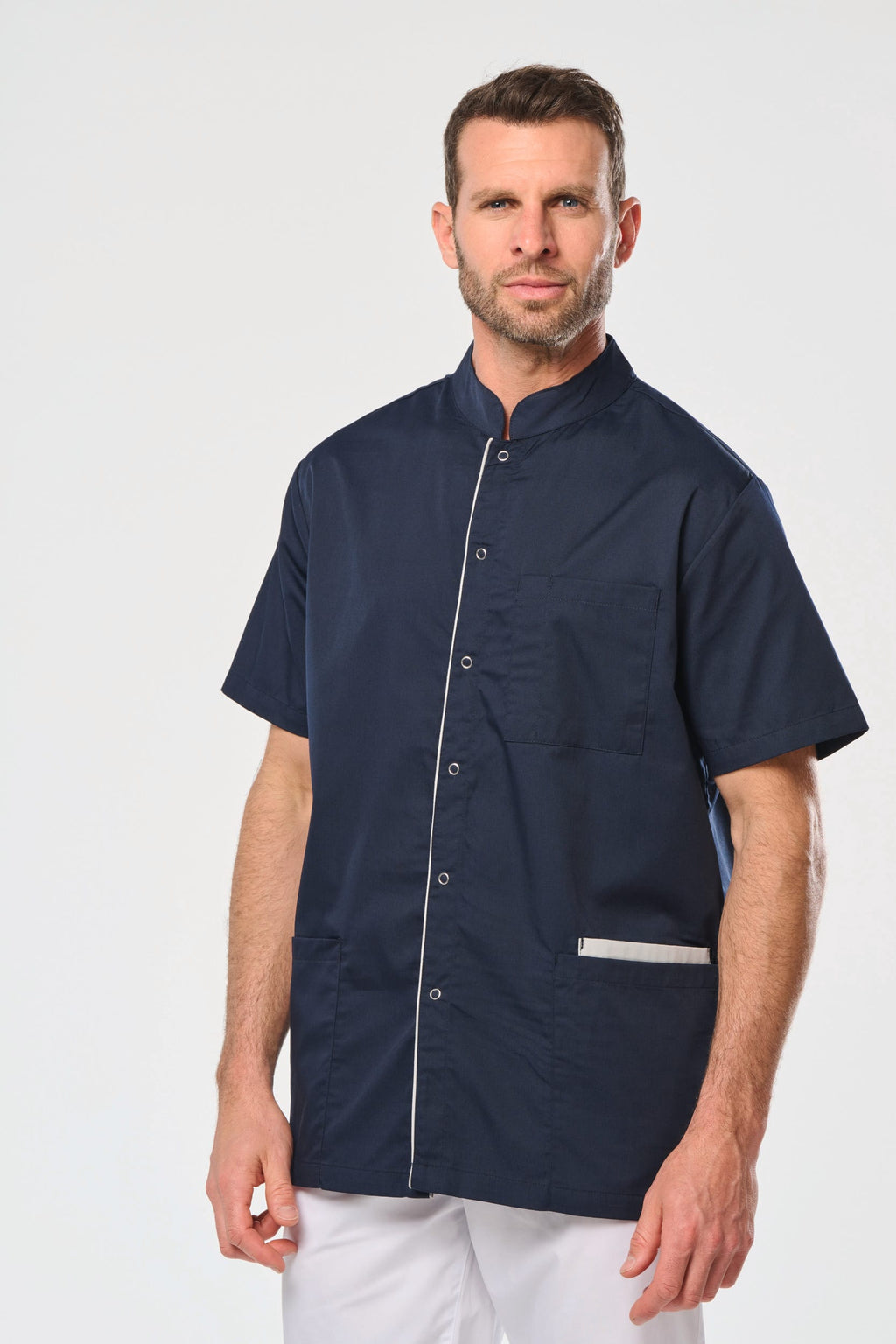 Bata poliéster/algodão com molas de pressão de homem - Preto