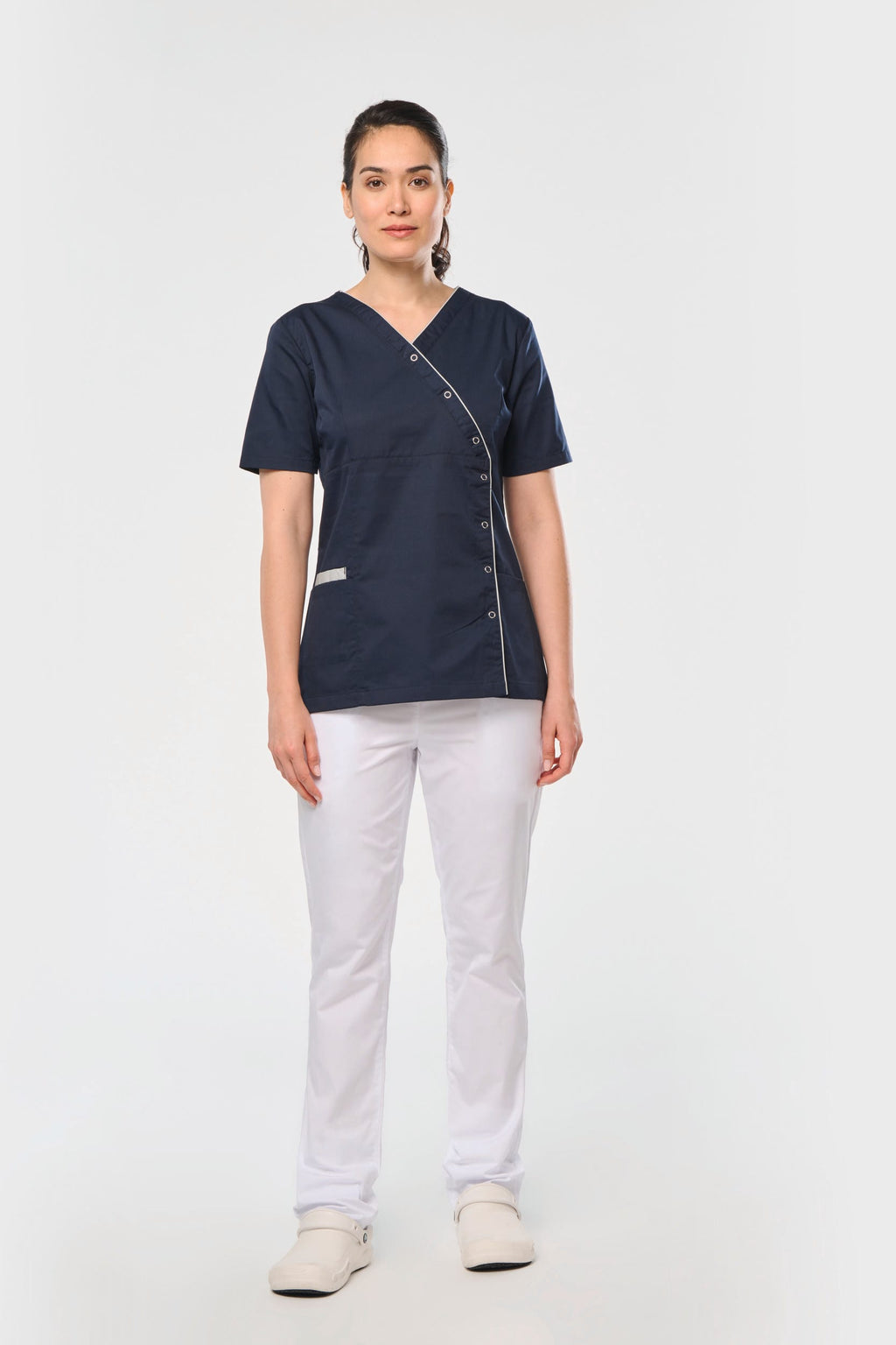 Bata poliéster/algodão com molas de pressão de senhora