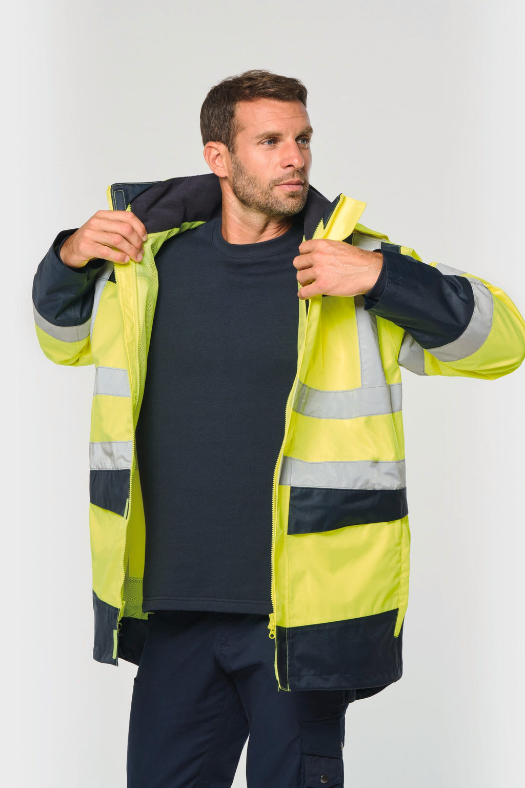 Parka de segurança em material reciclado 4 em 1 unissexo